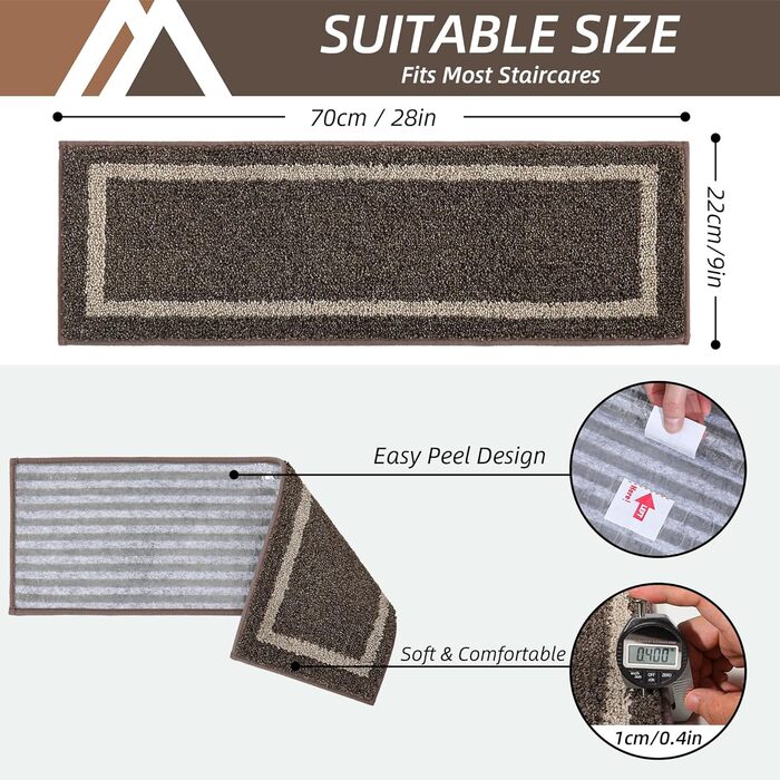 М&39які дерев&39яні сходинки, сходові доріжки для дітей та собак, 100 поліестер, основа з TPE, коричневі, квадратні, 71,1 x 22,9 см, 15 шт.