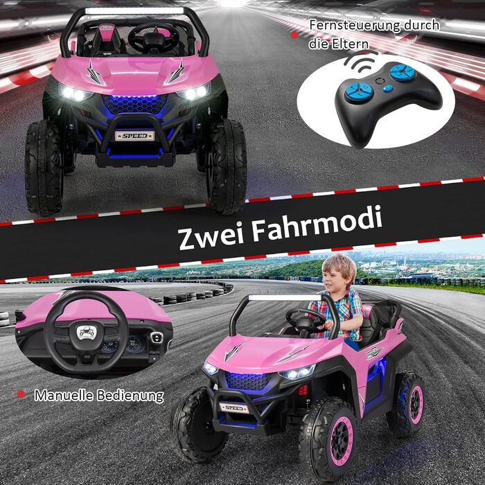 Місний дитячий автомобіль з пультом дистанційного керування 2.4G, дитячий квадроцикл 12В з музикою та фарами, електромобіль 2-4 км