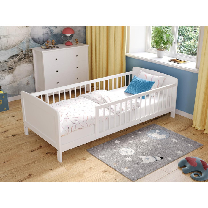 Дитяче ліжечко/спальне місце Love For Sleep 160x80 см з захисним бар&39єром, що трансформується, біле, Zane, дитяче ліжко, дерев&39яне - Дитяче ліжко, Ліжечко-трансформер