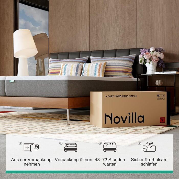 Матрац Novilla 140x200 см, 7-зонний матрац з холодної піни, рівень жорсткості H3 (середньо-жорсткий), висота 20 см, підтримуючий та охолоджувальний комфортний матрац з піни, сертифікований Oeko-TEX, дихаючий, знімний чохол (можна прати при 60C), товщина 2