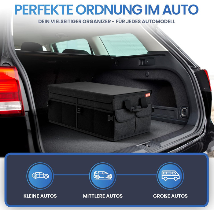 Організатор багажника HELDENWERK Premium з кришкою, стійкою та нековзною - Складана сумка для багажника велика з подвійним дном -