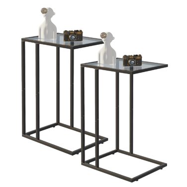 С-подібний приставний столик, комплект з 2 приставних столиків до дивана, журнальний столик, маленький столик, столик до дивана, тумбочка біля ліжка, бічний столик, столик для ноутбука, столик до дивана, скло, чорний (2 шт.)