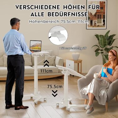 Складаний комп&39ютерний стіл BONTEC 65x50 см, регульована висота з 4 колесами, стіл для ноутбука, складаний, бічний столик для офісу, вітальні, спальні, до 12 кг, ідеально підходить для домашнього офісу та невеликих приміщень, білий