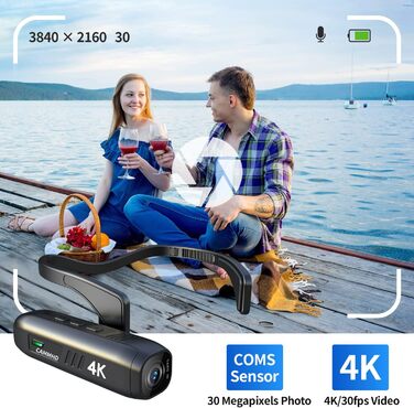 Наголовна камера Smart Anti-Shake Hands Free Body Cam 2200mAh 5 годин Натільна камера Wi-Fi APP Control, 2-64G 4K/2160P HD