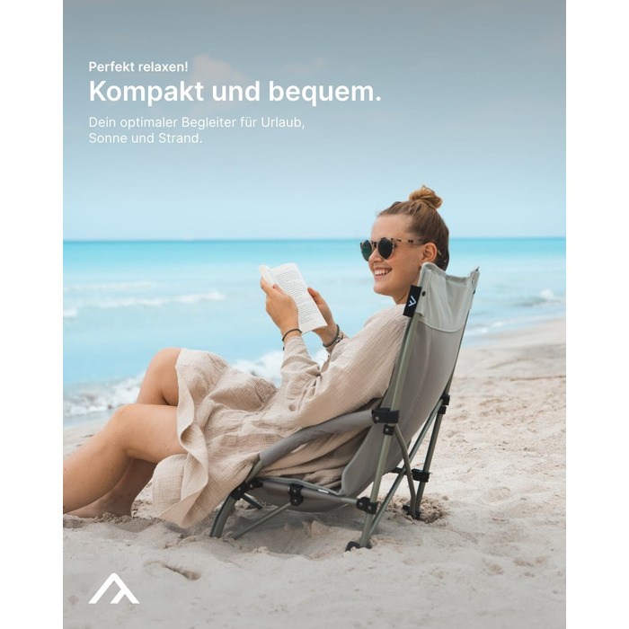 Складаний пляжний стілець qeedo Johnny Beach з сітчастою вентиляцією, невеликий розмір у упаковці, портативний з сумкою для перенесення, складний сонцезахисний стілець, пляжний стілець, кемпінговий стілець з широкими ніжками та низьким сидінням, пісочно-с