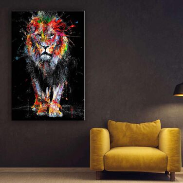 Полотно настінний живопис - Лев у кольорах - Картина готова повісити для вітальні Велика картина для прикраси будинку Друк Сучасни