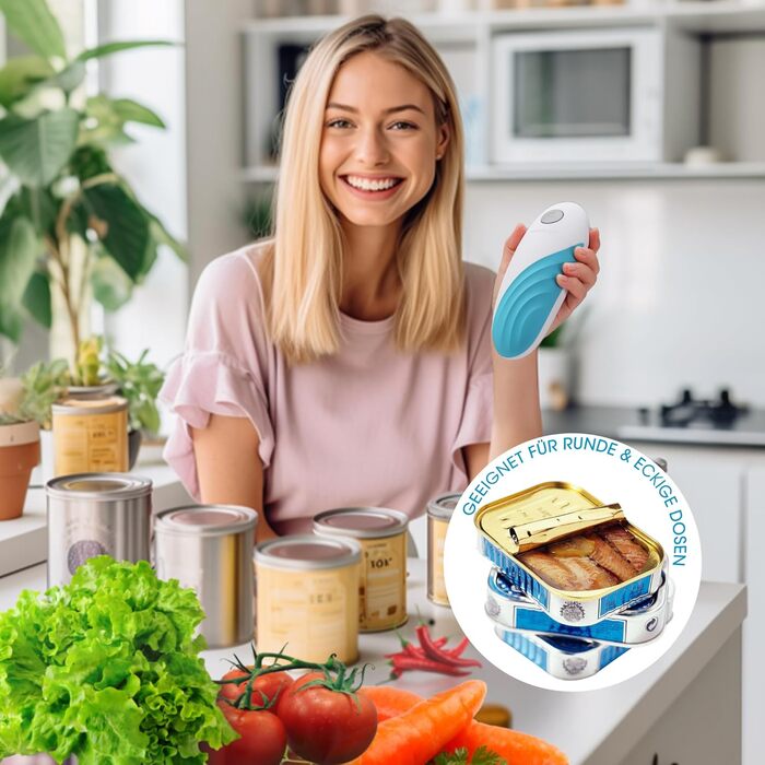 Електричний консервний нож HAUSHOF, відкривачка для банок одним дотиком, автоматичне обертання на 360 і автоматична зупинка, кухонні гаджети для шеф-кухарів, літніх, дітей та травмованих, з 4 батарейками типу АА, синій