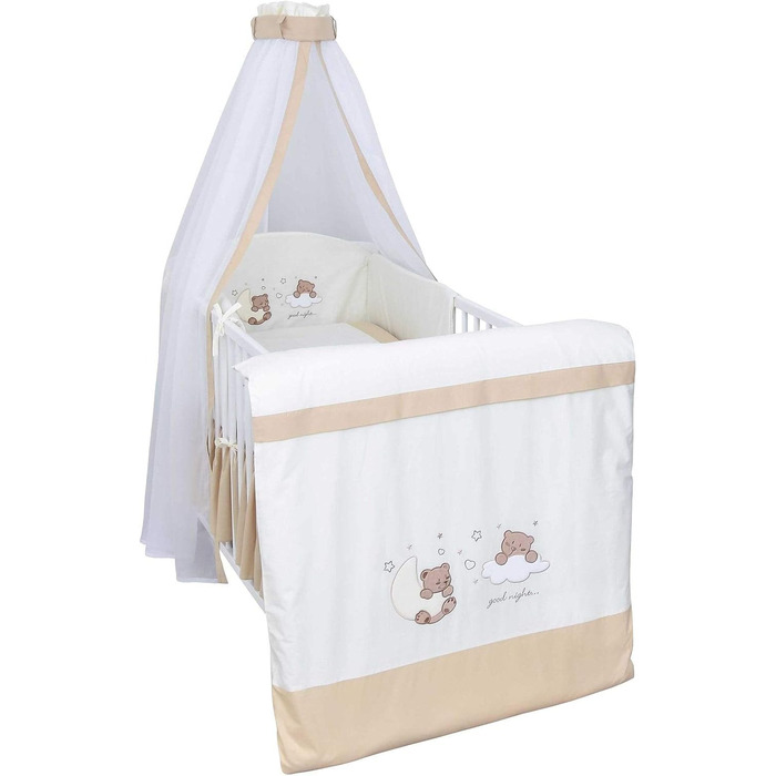 Комплект дитячого ліжка Generic Baby Deluxe, що трансформується в дитяче ліжко, 140x70 см, білий, з шухлядою, матрацом, багатопредметний комплект постільної білизни, Jack (Dreamland Beige)