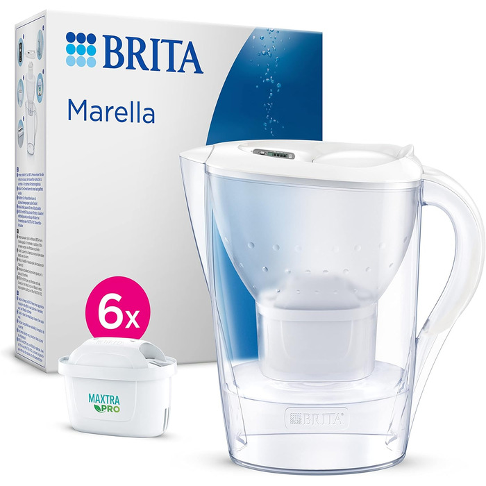 Глечик для води BRITA Marella білий (2,4 л) з картриджем MAXTRA PRO all-in-1 (упаковка на півроку) фільтр для води зменшує вміст вапняку, хлору, свинцю, міді та речовин, що погіршують смак у водопровідній воді.