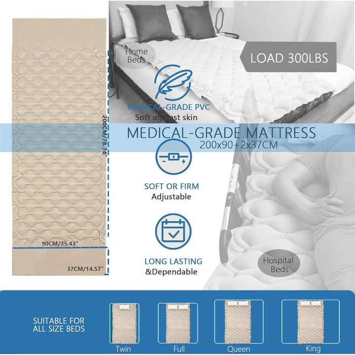 Протипролежневий матрац із системою змінного тиску для тривалого догляду, профілактики пролежнів та лікування виразок, підходить для домашніх та лікарняних ліжок