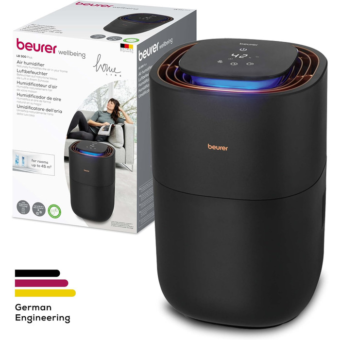 Зволожувач повітря Beurer LB 300 Plus з енергоефективною технологією холодного випаровування, кольоровим індикатором вологості, фу
