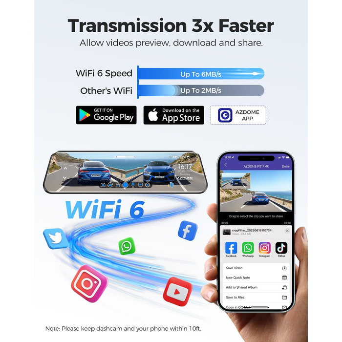 З камерою заднього виду, автомобільною камерою з Wi-Fi, 64 ГБ картою, подвійним дзеркалом IPS з сенсорним екраном, циклічним записом і G-сенсором, нічним баченням WDR, моніторингом паркування, GPS, 12&39 PG17 4K Mirror Dash Cam