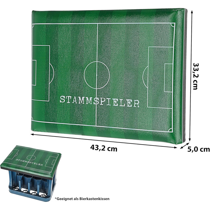 Сидіння в ящику для пива Cepewa Звичайний гравець МДФ ПУ 43х23см зелений Футбольне поле як подушка сидіння для ящика з пивом (1 x сидіння в ящику з пивом звичайний гравець)