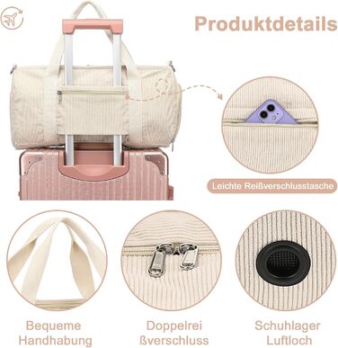 Спортивна сумка для дітей, сумка для плавання для хлопчиків та жінок з відділенням для взуття та відділенням для вологи, сумка для купання для підлітків, невелика дорожня сумка, сумка для фітнесу (Corduroy Pure Beige)