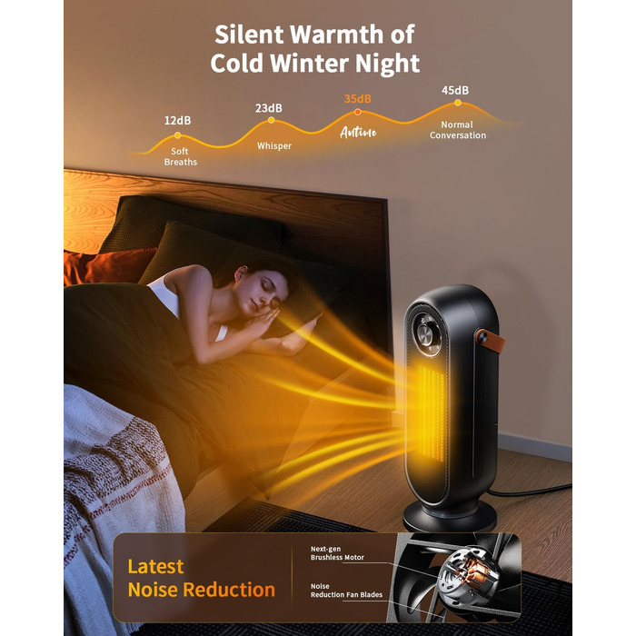 Обігрівач для приміщень чорного кольору, портативний електричний обігрівач для офісу, швидконагрівальний обігрівач потужністю 1500 Вт з термостатом, ультратихий обігрівач для спальні, чорний поворотний перемикач