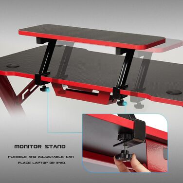 Ігровий стіл Intimate WM Heart 110 см, ергономічний комп&39ютерний стіл, письмовий стіл з карбоновою стільницею, поворотний тримач для гарнітури, тримач для ручки та тримач для напоїв, чорний та червоний