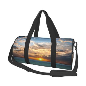 Спортивна сумка для подорожей, пляжна сумка з принтом Захід сонця, сумка на нічліг, чорна, універсальний розмір