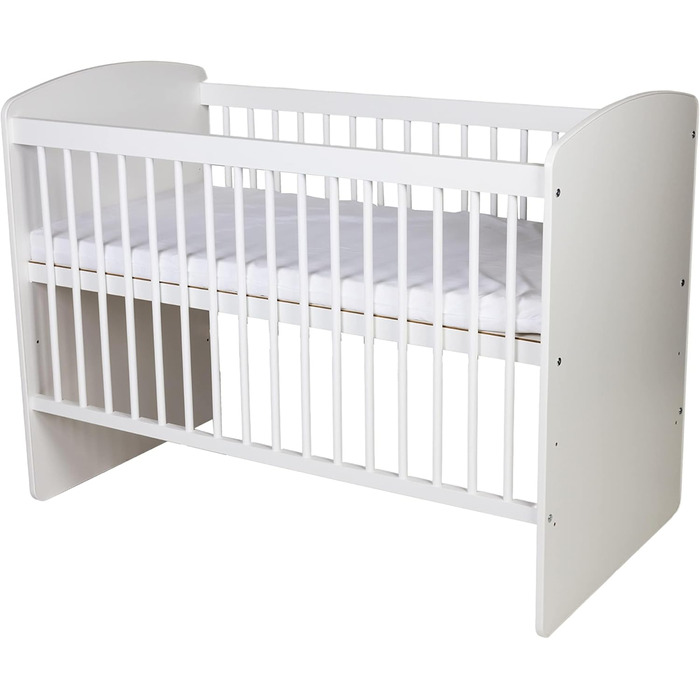 Дитяче ліжечко K2 Біле 12060 см Дерев&39яне дитяче ліжко з 3-позиційною регульованою висотою рейковою основою та 3 знімними перекладинами Ліжечко з сосни та МДФ Матрац не входить до комплекту, Біле