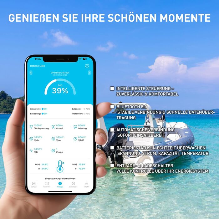 Акумулятори з 100A BMS, 15000 циклів, моніторинг Bluetooth 5.0, легкі та компактні літієві акумулятори для кемперів, човнів, сонячних накопичувачів та автономних систем 12v 300Ah 100AH x3, 3 шт., 12V 100Ah LiFePO4