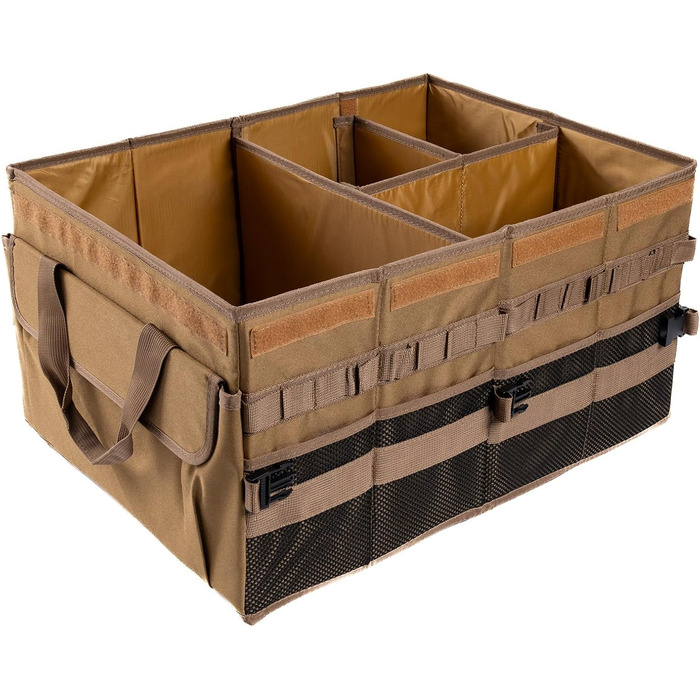 Органайзер для багажника, похідний, для перевезення вантажу та інструментів, посуду для кемпінгу, коробка, коричневий, великий, 600D водонепроникний Oxford поліестер, 4 відділення з ручкою