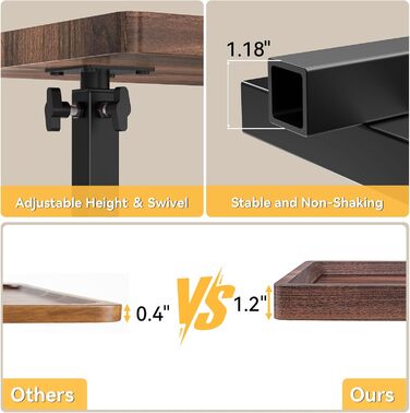 Журнальний столик з колесами, регульований по висоті жорстокий столик з обертанням на 360, С-подібний журнальний столик для вітальні, спальні, невеликий журнальний столик для дивана, кушетки, кавовий (горіх)