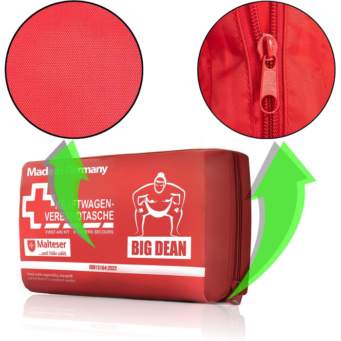 Аптечка BigDean ЗРОБЛЕНА В НІМЕЧЧИНІ червоного кольору - Аптечка першої допомоги згідно DIN 131642022 - Аптечка для автомобіля мож