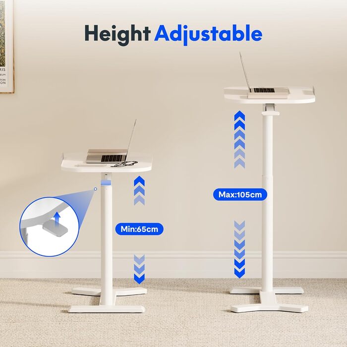 Приставний столик FLEXISPOT H5 - Гнучкий столик для ноутбука та ліжка з похилою стільницею, регульований по висоті та мобільний, ідеально підходить для дивана, ліжка та читання (білий) 60 x 40 см Білий біла рама (інструкція)