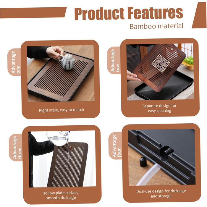 Набір для чайної церемонії Кунг-Фу з бамбуковим підносом (36 x 24 см), ємністю для води та зливом - ідеальний подарунок для друзів та рідних