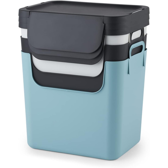 Набір з 3 контейнерів для сміття Jive 30 л для кухні, пластик (перероблений ПП), темно-сірий/білий/зелений, 3 х 30 л (39,8 х 29,8