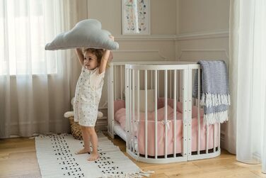 Дитяче дерев&39яне ліжко Waldin 7-в-1 з матрацом, трансформоване дитяче ліжко, вентильоване, регульована основа в 5 положеннях, комплект &quotвсе включено&quot, біле дерево (комплект тканини не входить до комплекту)