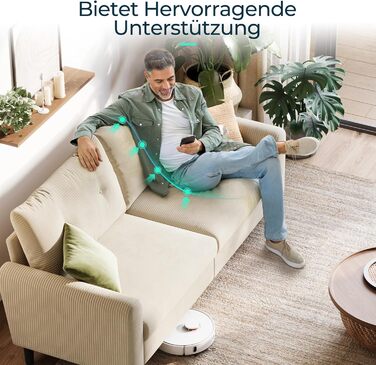 Місний диван LINSY HOME, ширина 201 см, диван з регульованою глибиною сидіння, невеликий диван-кутник для вітальні, спальні, квартири, офісу, бежевий, сучасний, 3-