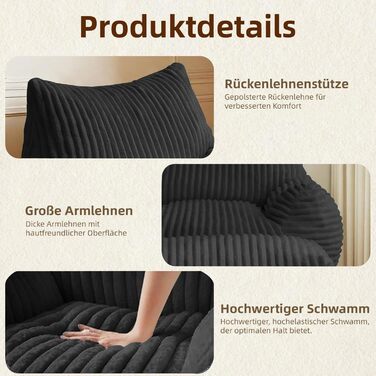 Великі крісла-мішки Generisch для дорослих, крісло для читання з пуфом, чорне крісло-мішок, зручне акцентне крісло, підходить для читання, ігор, комфортний плюшевий диван Cloud Lounge