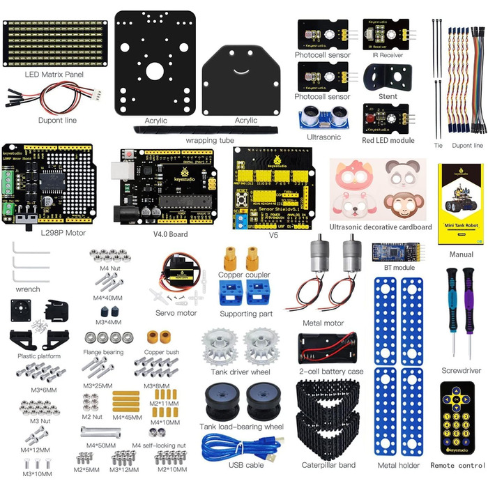 Для Arduino Learner, світло/ультразвукове відстеження, інфрачервоне та Bluetooth дистанційне керування, інтелектуальний та освітній роботизований набір DIY