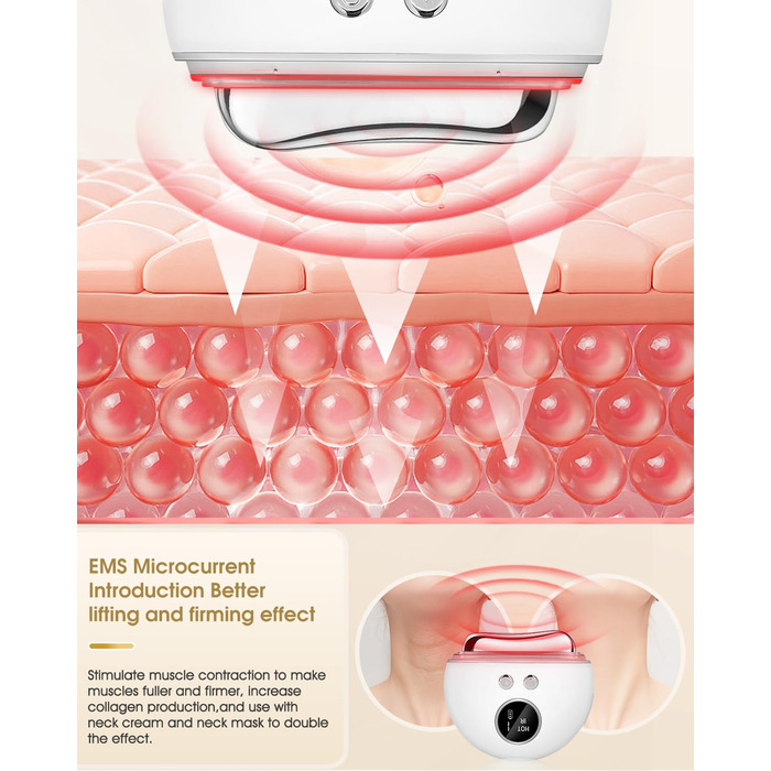 Масажер для обличчя Guasha електричний світлодіодний синій, зелений і червоний світлотерапія, тепловий масажер для обличчя 9 рівнів інтенсивності Масажер для обличчя Антивіковий підтяжка обличчя Зменшення набряклості Білий