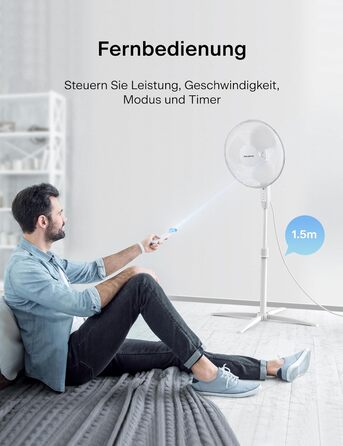 П'єдестальний вентилятор Pelonis, 16-дюймовий вентилятор безшумний з пультом дистанційного керування, регульований по висоті, 3 ре