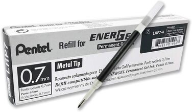 Ручка Pentel LRP7-AX Refill для ручок EnerGel, 12 шт. , 0,7 мм, чорна & EnerGel Document BLP77-AX Гелева ручка, чорна, ширина лінії 0,7 мм, світлостійке чорнило - безпечно для документів за стандартом ISO 27668-2 чорний Пучок з гелевим роликовим м'ячем, ч