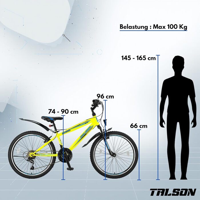 Гірський велосипед Talson 26 дюймів з ліхтарями, амортизаційною вилкою та 21-швидкісною коробкою передач Shimano жовтого кольору