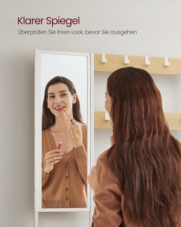 Вішалка для одягу, шафа з гачками, вішалка для одягу з дзеркалом, лавка для взуття та полиці, 36 x 98 x 185 см, для передпокою, спальні, вітальні, дубово-білий HSR050W09 Дуб біла полиця для взуття