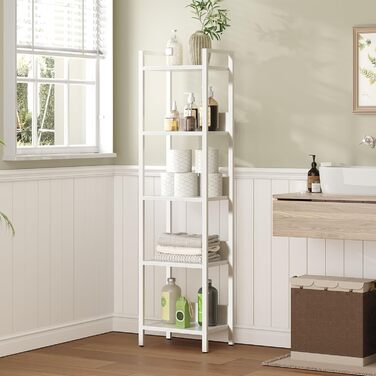 Книжкова полиця, окремостояча книжкова полиця, з 5 полицями, 24 x 33 x 131 см, відкриті полиці для вітальні, спальні, офісу, з металевим каркасом, біла ABKBW5501N1 Білий 33 x 24 x 131 см (Д x Ш x В)