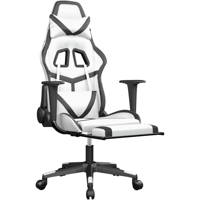 Геймерське крісло, офісне крісло, з підставкою для ніг, білий та чорний, штучна шкіра