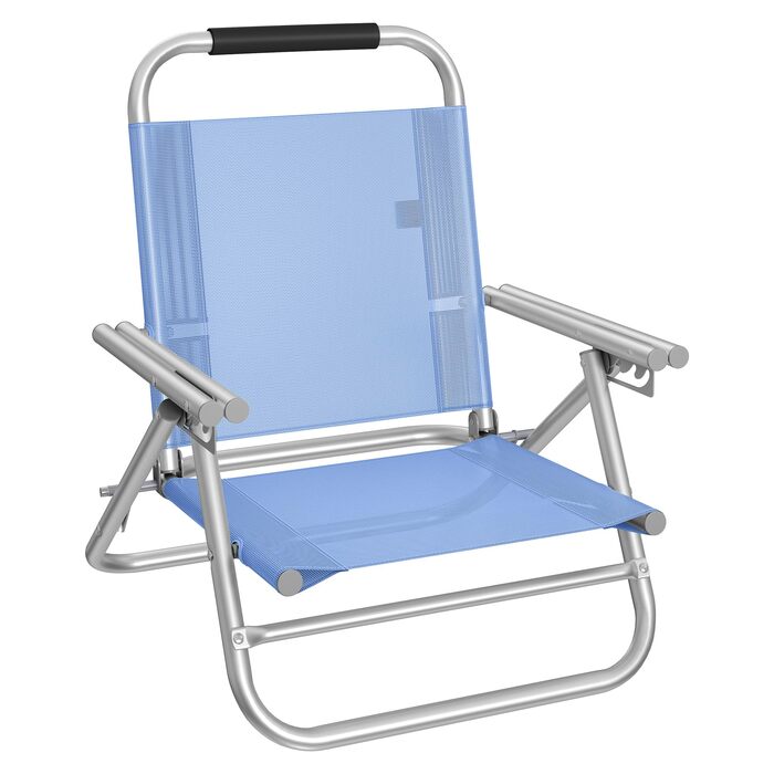 Пляжне крісло SONGMICS, портативне розкладне крісло, регульована спинка в 4 положеннях, з підлокітниками, дихаюче та зручне, вуличне крісло 1, синього кольору