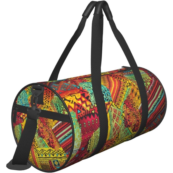 Спортивна сумка, дорожня сумка, з африканським текстилем, візерунок печворк, сумка для подорожей на вихідні, чорна, універсальний розмір, сумка для подорожей
