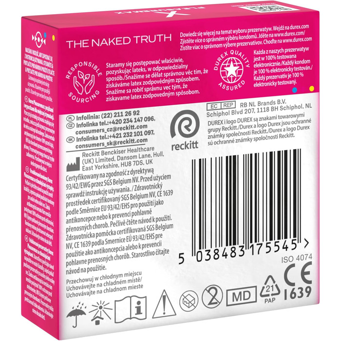 Презервативи Durex Pleasuremax Rippled з кільцями та ґудзиками, 3 шт. и, без запаху, гумові