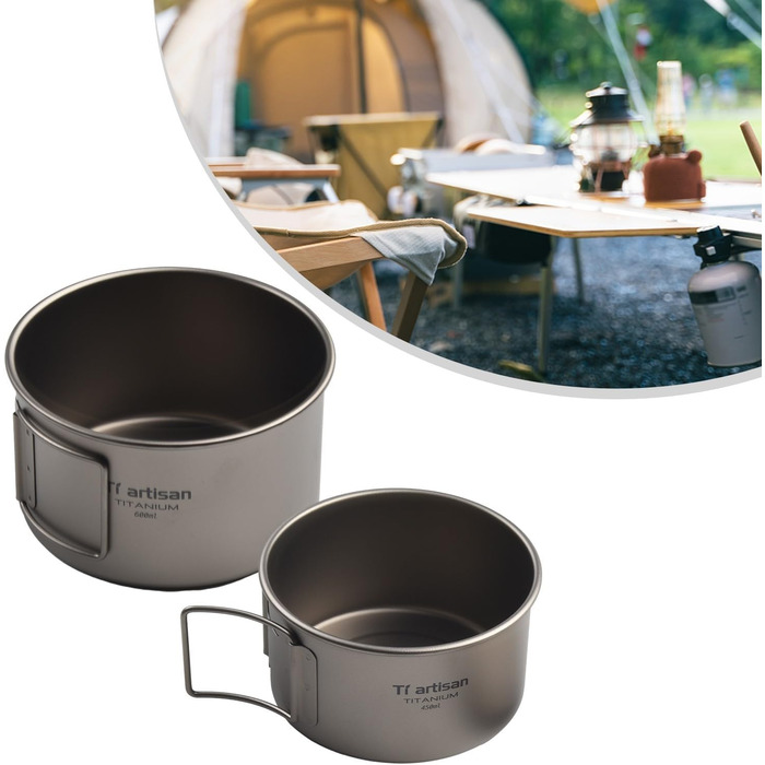 Кемпінгова миска зі складною ручкою, 450 мл або 600 мл, легкий, нержавіючий, безпечний для харчових продуктів посуд для походів, подорожей з рюкзаком та пікніків (миски 450 мл з 600 мл без ручки)