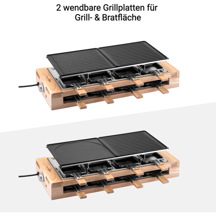 Персон, раклетний гриль 1500 Вт з дерев'яним каркасом, раклет з антипригарною пластиною для гриля, настільний гриль електричний, 8