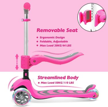 Дитячий самокат Stompa 3 роки для дівчаток хлопчиків, складний дитячий самокат 3 колеса зі світлодіодним проблисковим світлом, 4 р