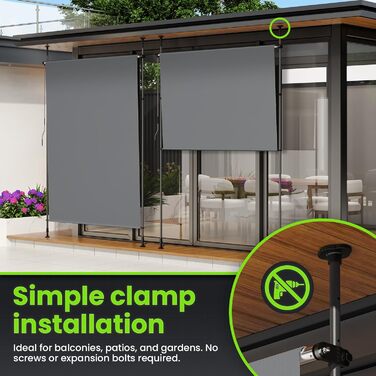 Вертикальний тент YEAUPE PRO для вулиці, 119 x 270 см, темно-сірий, не потребує свердління, кріплення тенту за допомогою ручної рукоятки, підходить для балкона, тераси, відкритого майданчика та саду, всепогодний екран для забезпечення конфіденційності 119