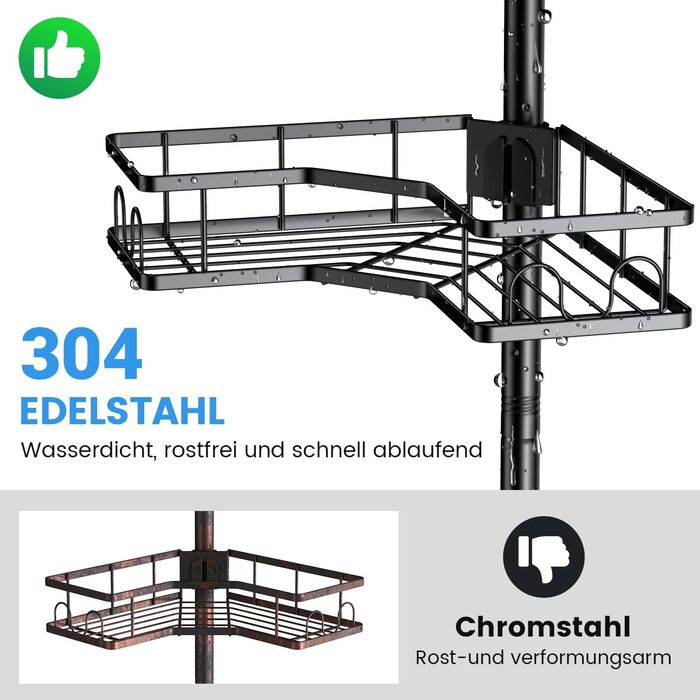 Телескопічна полиця для душу FINIBO, не потребує свердління, телескопічна полиця для душу у ванній кімнаті з 4 кутовими полицями, регульована телескопічна полиця для ванни 43,5-120 дюймів, телескопічна полиця для ванни та душу, чорна