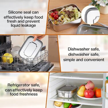 Ланчбокс з нержавіючої сталі 1200 мл - металевий контейнер для їжі з двома відділеннями та силіконовою прокладкою, герметичний, без BPA - для дорослих та дітей