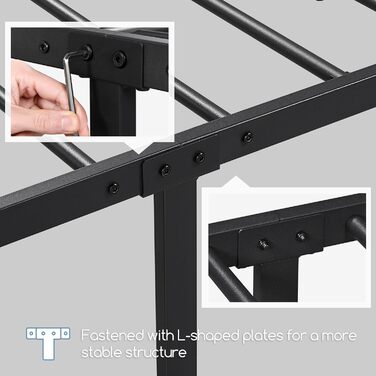 Металеве ліжко Yaheetech 90 x 200 см Каркас ліжка з високим узголів&39ям Гостьове ліжко з рейковою основою для спальні Кімната для гостей Багато місця для зберігання під ліжком Чорне 90 x 200 см